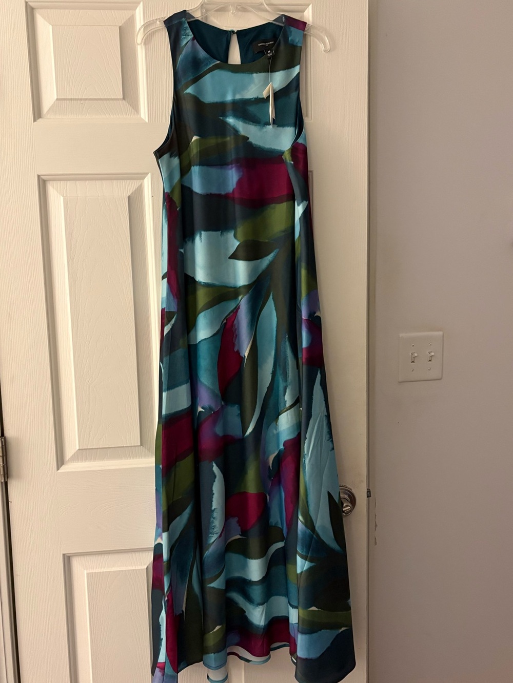 Banana Republic Satin Silky Crepe Midi Shift Dress Sleeveless Teal Peacock Sz.M